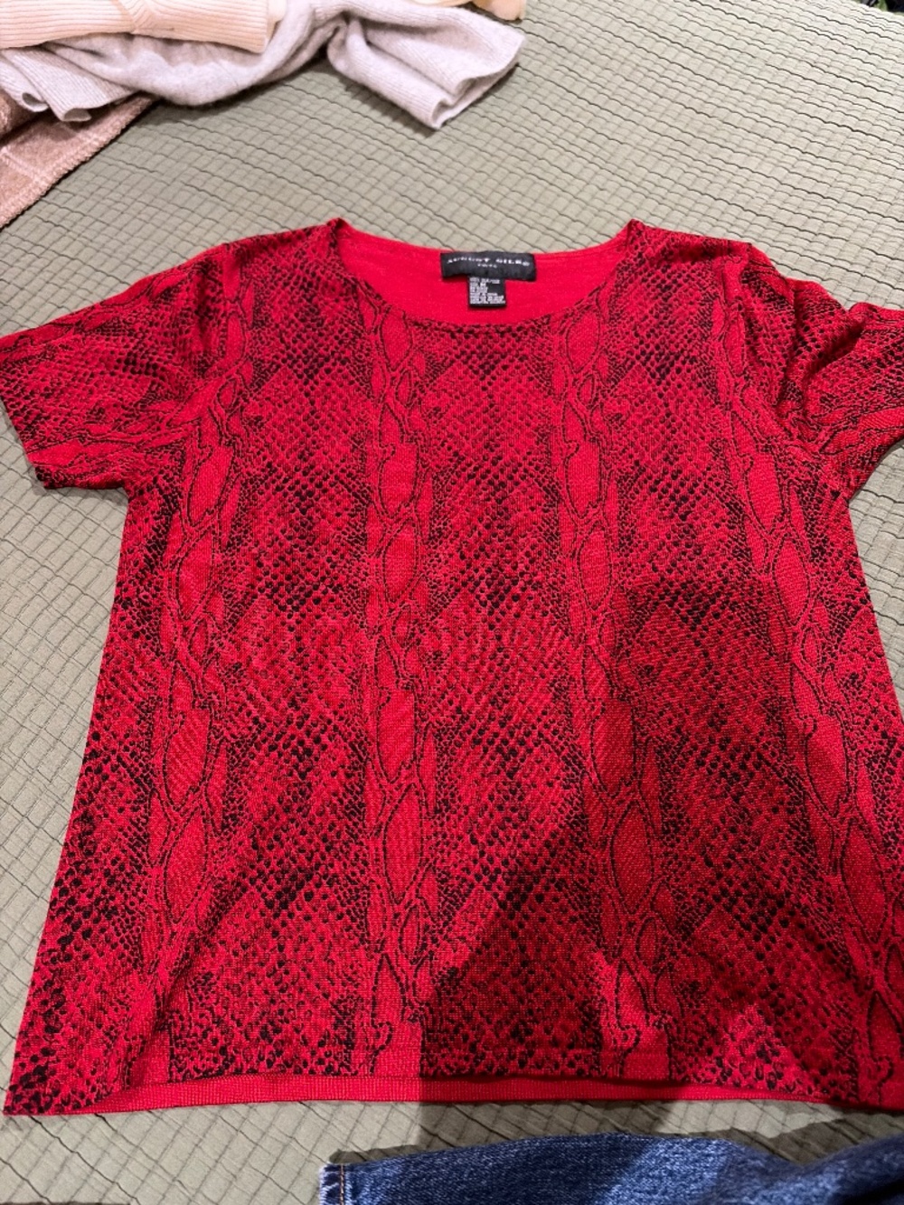 August Silk Red Snakeskin Print 100% Silk T-Shirt